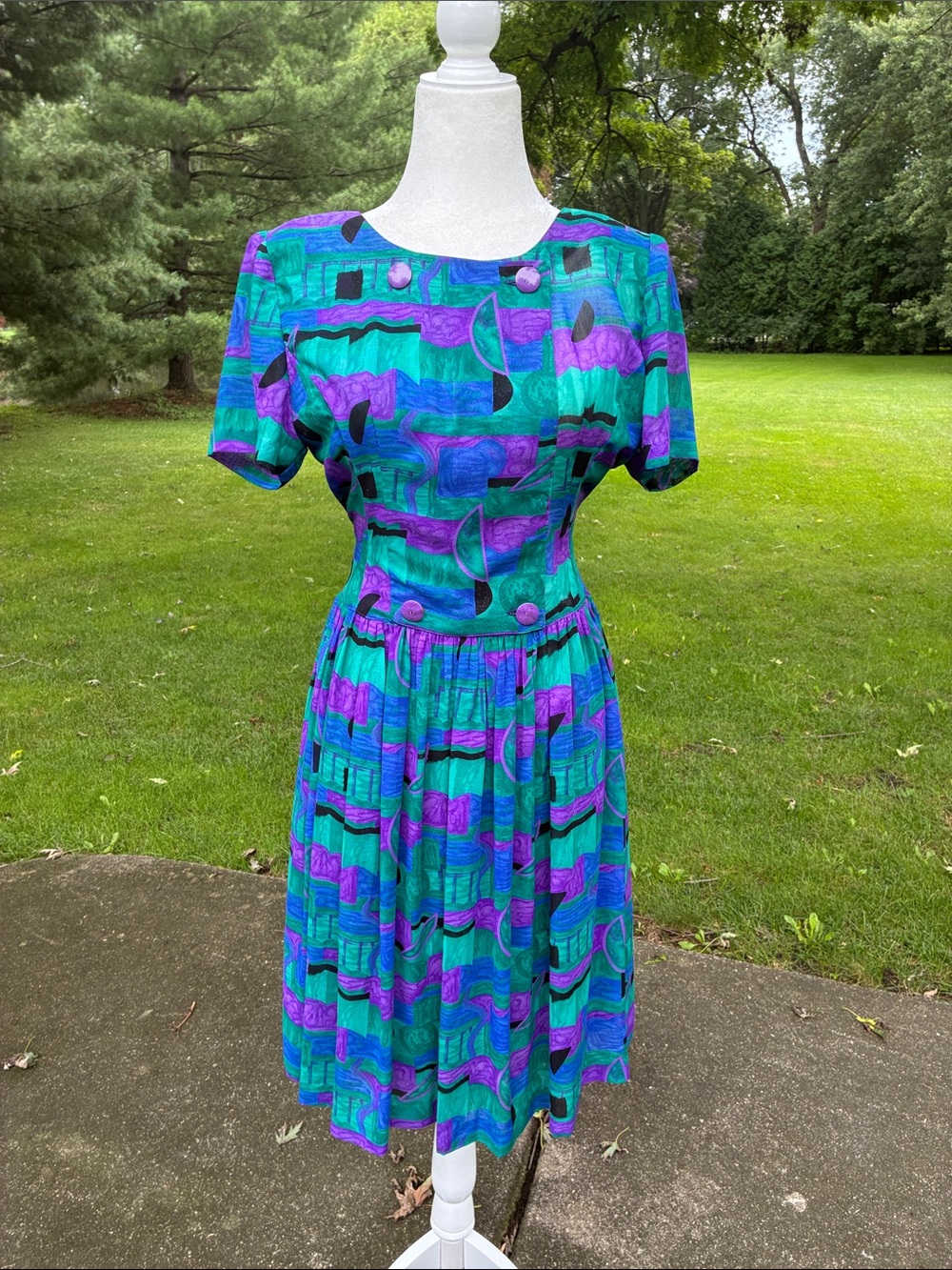Vintage Teal & Purple Short Sleeve Dress